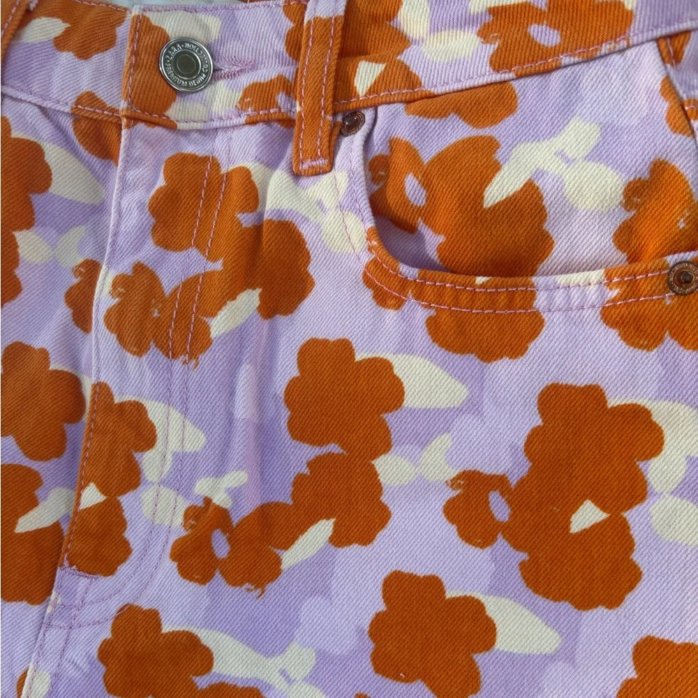 Zara The 90 short Orange and Purple floral Jean Shorts - Picture 3 of 5